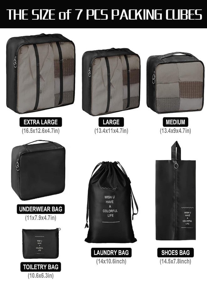 AROSHNAY 7 Set Travel Organizer Bag/Packing Cubes/Bags for Luggage/Suitcases/Travel Accessories/Compression Storage Shoe Bag/Clothing Underwear for Man & Womenl Nylon (black) - Image 2